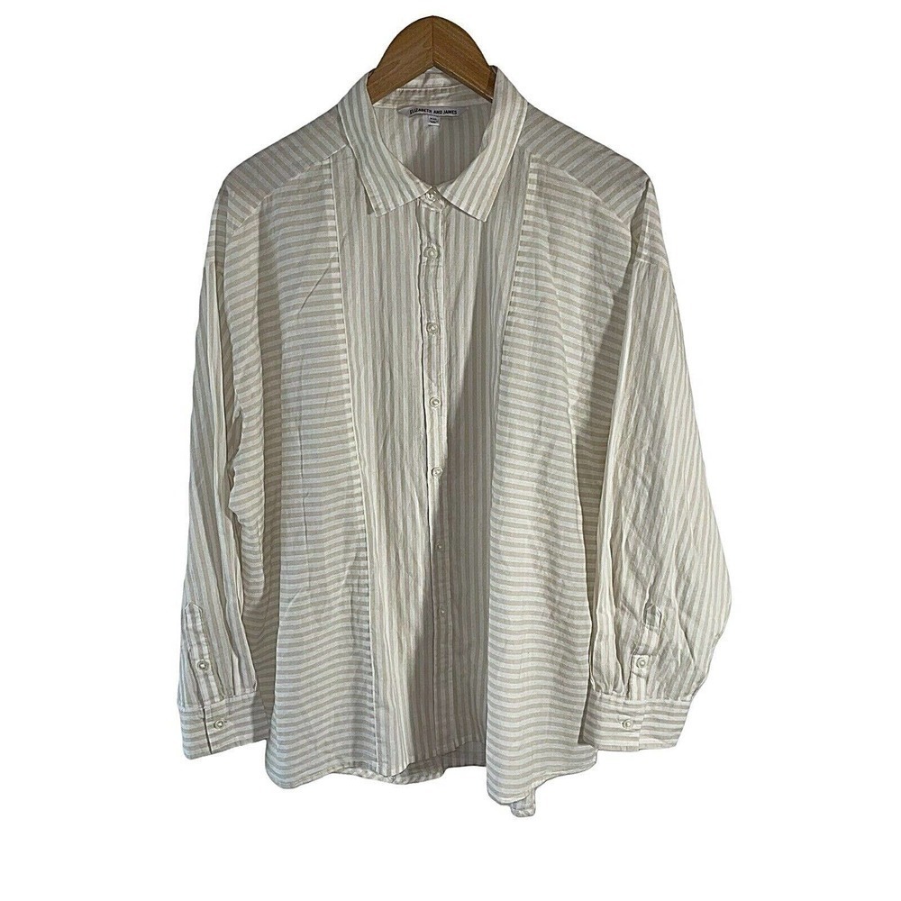 Elizabeth and James Size XXL Tan and Beige Striped Button Front Top